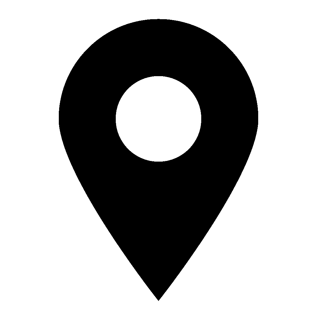 Simple black map location pin icon on white background.