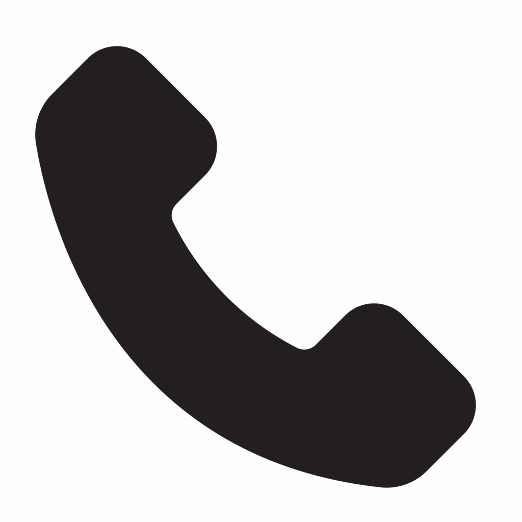 Black phone handset icon on white background.